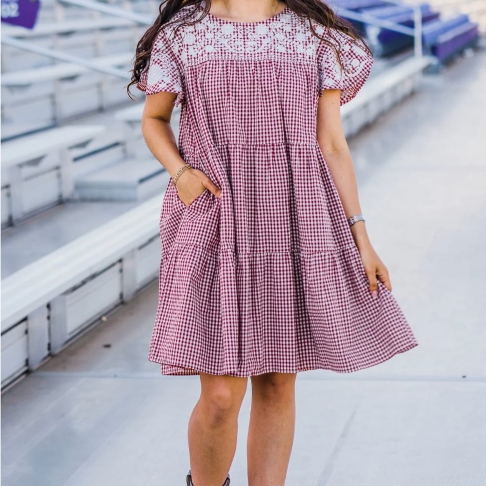 Gingham Checkered Dress with Lace Detail